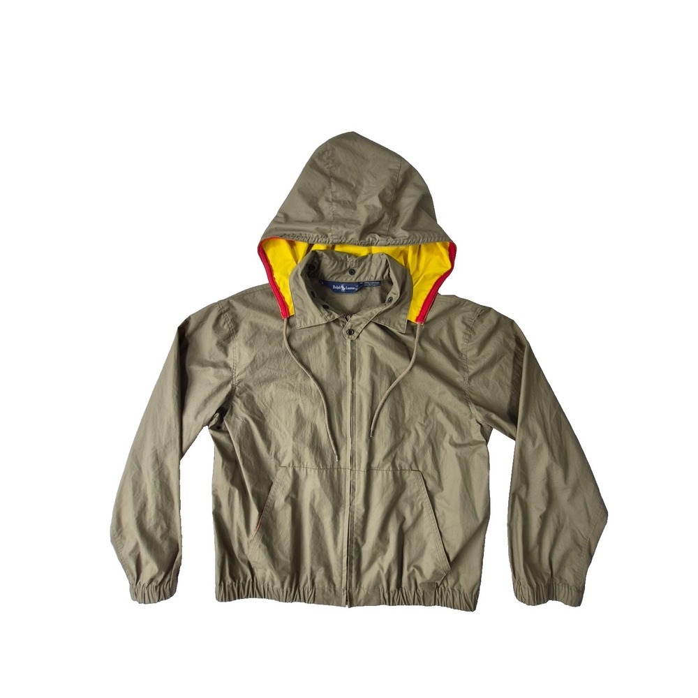 Ralph Lauren Vintage Mens Large Olive Cotton Windbreaker Jacket Detachable Hood
